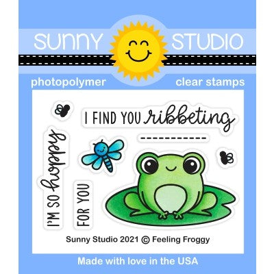 Sunny Studio Stamps Feeling Froggy 2x3 Frog with Lily Pad & Dragonfly Clear Photopolymer Stamp Set