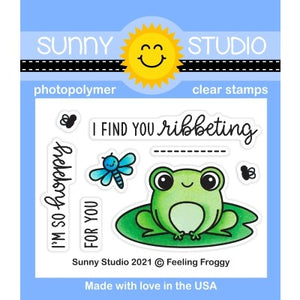 Sunny Studio Stamps Feeling Froggy 2x3 Frog with Lily Pad & Dragonfly Clear Photopolymer Stamp Set