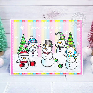 Sunny Studio Stamps Snow Happy We're Family Rainbow Winter Snowman Holiday Christmas Card using Feeling Frosty Clear Stamps