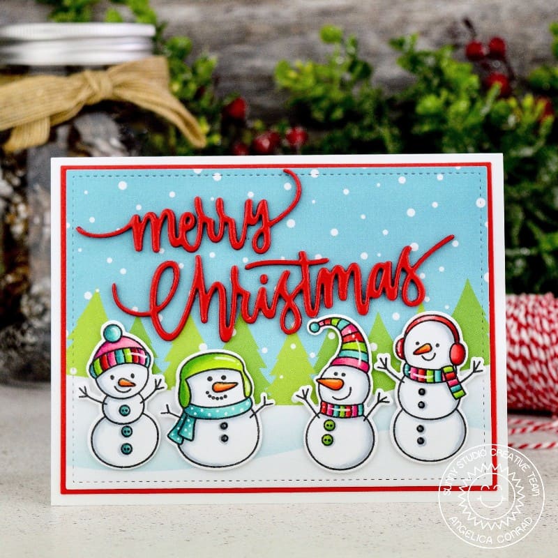 Sunny Studio Stamps Merry Christmas Snowman Christmas Card (using Feeling Frosty 4x6 Stamp set)