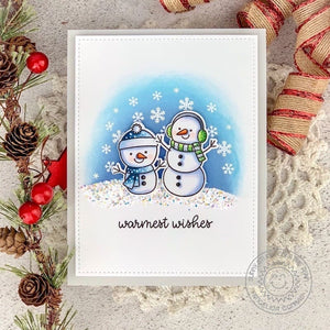 Sunny Studio Stamps Feeling Frosty Snowmen with Snowflake Heat Embossed Background Winter Holiday Christmas Card