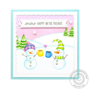 Sunny Studio Happy We're Friends No-line Coloring Winter Snowman Holiday Christmas Card using Feeling Frosty Clear Stamps