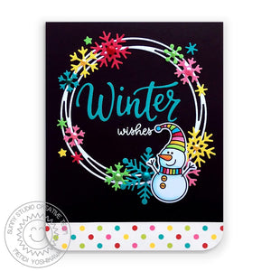 Sunny Studio Stamps Feeling Frosty Rainbow Snowflake Black Polka-dot Snowman Handmade Holiday Christmas Card