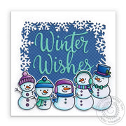 Sunny Studio Stamps Feeling Frosty Winter Wishes Blue, Purple & Aqua Snowflakes & Snowman Handmade Holiday Christmas Card