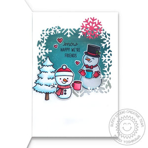 Sunny Studio Winter Snowman "Snow Happy We're Friends" Shadow Bow Pop-up Holiday Christmas Card using Feeling Frosty Stamps