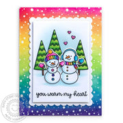 Sunny Studio Stamps Feeling Frosty You Warm My Heart Rainbow Snowy Snowman Handmade Holiday Christmas Card
