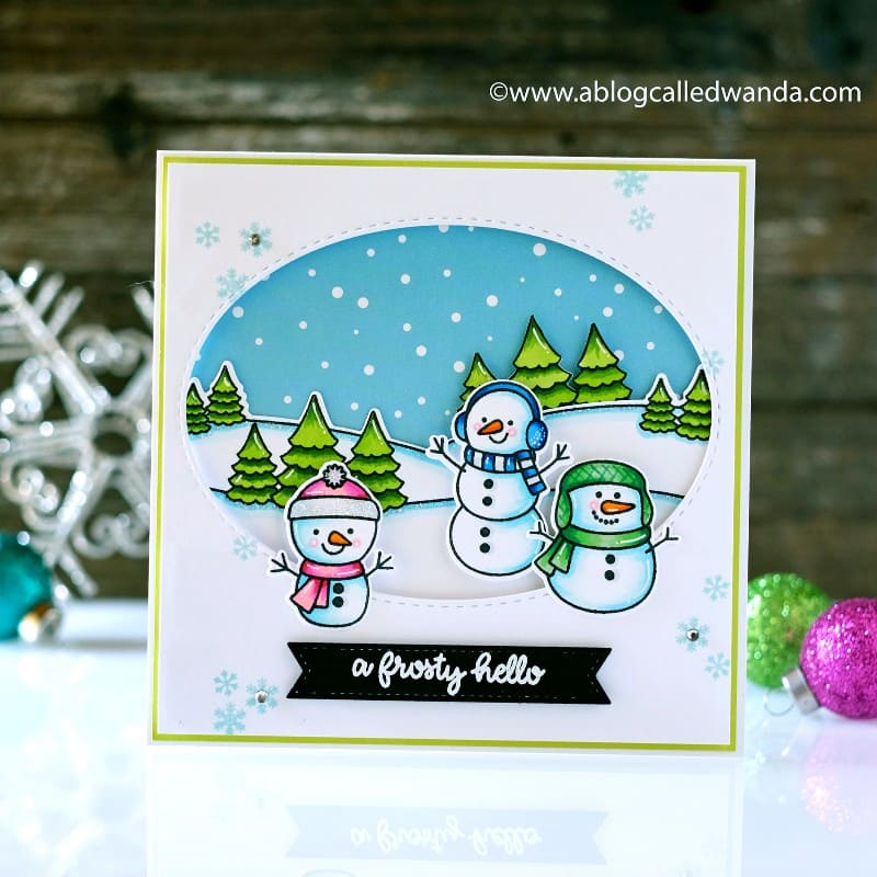Sunny Studio A Frosty Hello Snowman Winter Holiday Christmas Card (using Scenic Route Clear Border Stamps)