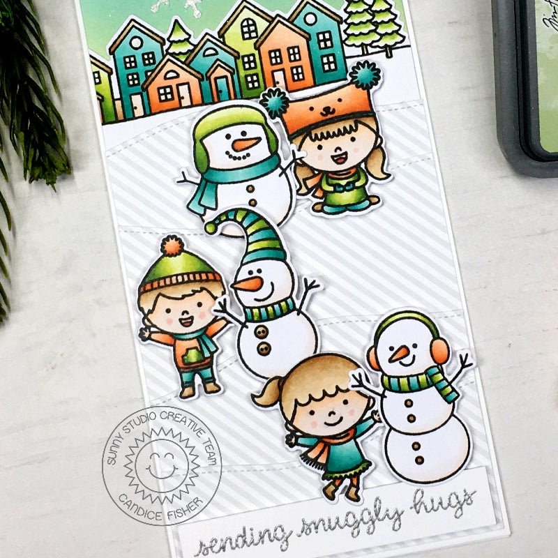 Sunny Studio Stamps Gray Striped Snowman Handmade Holiday Christmas Card (using Subtle Grey Tones 6x6 Paper Pack)