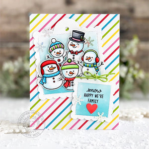 Sunny Studio Stamps Rainbow Striped Snowman Christmas Holiday Card by Leanne West using stitched Scalloped Square Tag dies