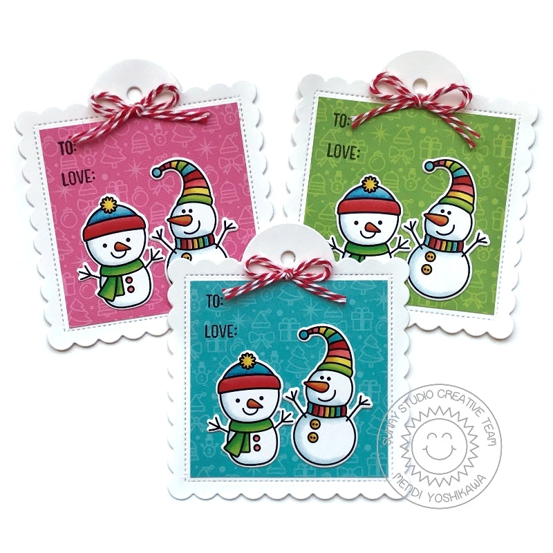 Sunny Studio Stamps Snowman Holiday Christmas Gift Tags (using Tone-on-tone prints from Very Merry 6x6 Patterned Paper Pack)
