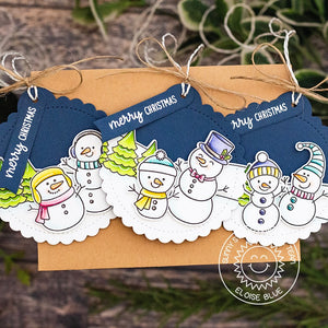 Sunny Studio Stamps Navy & White Feeling Frosty Snowmen Christmas Holiday Gift Tag using stitched Scalloped Circle Tag Dies
