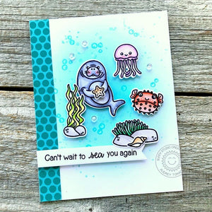 Sunny Studio Punny Can't Wait To Sea You Again Ocean Themed Summer Card (using Dots & Stripes Jewel Tones 6x6 Paper Pad)
