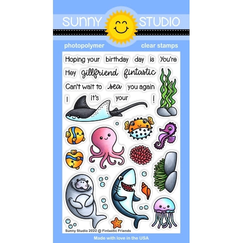 Sunny Studio Fintastic Friends 4x6 Summer Ocean Fish Themed Clear Photopolymer Stamps