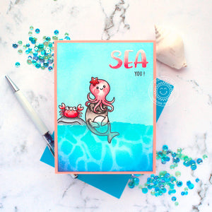 Sunny Studio Punny Sea You Octopus, Manatee & Crab Ocean Themed Summer Card (using Fintastic Friends Clear Stamps)