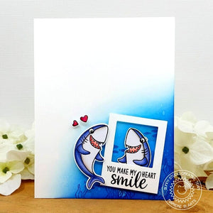 Sunny Studio You Make My Heart Smile Shark Ocean Themed Summer Polaroid Card (using Sea You Soon 2x3 Clear Stamps)