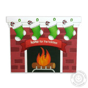 Sunny Studio Stamps Stockings Hanging By the Fire Holiday Home Christmas Card (using Fireplace Shaped A2 Metal Cutting Dies)