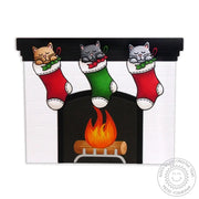 Sunny Studio Stamps Kitty Cats Hanging in Stockings Holiday Christmas Card (using Fireplace Shaped A2 Metal Cutting Dies)