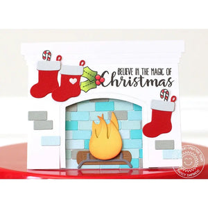 Sunny Studio Stamps A2 Fireplace Shaped Christmas Card with Hanging Stockings by Nancy Damiano