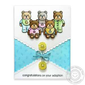 Sunny Studio Stamps Congratulations on Your Adoption Baby Bear Handmade Card with Scalloped V edge (using Fishtail Banner II Metal Cutting Dies)