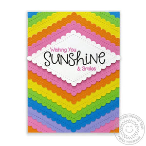 Sunny Studio Stamps Wishing You Sunshine & Smiles Stitched Scalloped Rainbow Layered Handmade Card (using Fishtail Banner II Metal Cutting Dies)