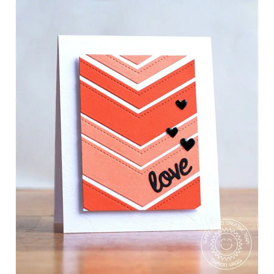 Sunny Studio Stamps CAS Clean & Simple Monochromatic Large Red Chevron Card (using Fishtail Banner Metal Cutting Dies)