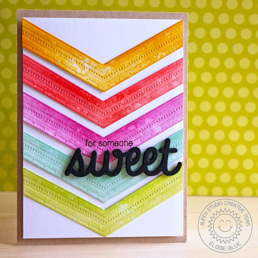 Sunny Studio Stamps For Someone Sweet Colorful Large Chevron Die-Cut Card (using Fishtail Banner Metal Cutting Dies)