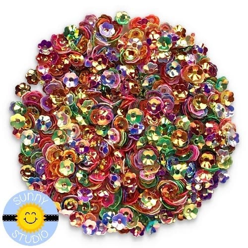 Sunny Studio 4mm Iridescent Rainbow Flower Cups Sequins embellishments perfect for shaker cards