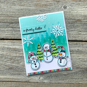 Sunny Studio Stamps A Frosty Hello Snowman Holiday Christmas Card using Forest Trees 6" Layering Layered Stencils