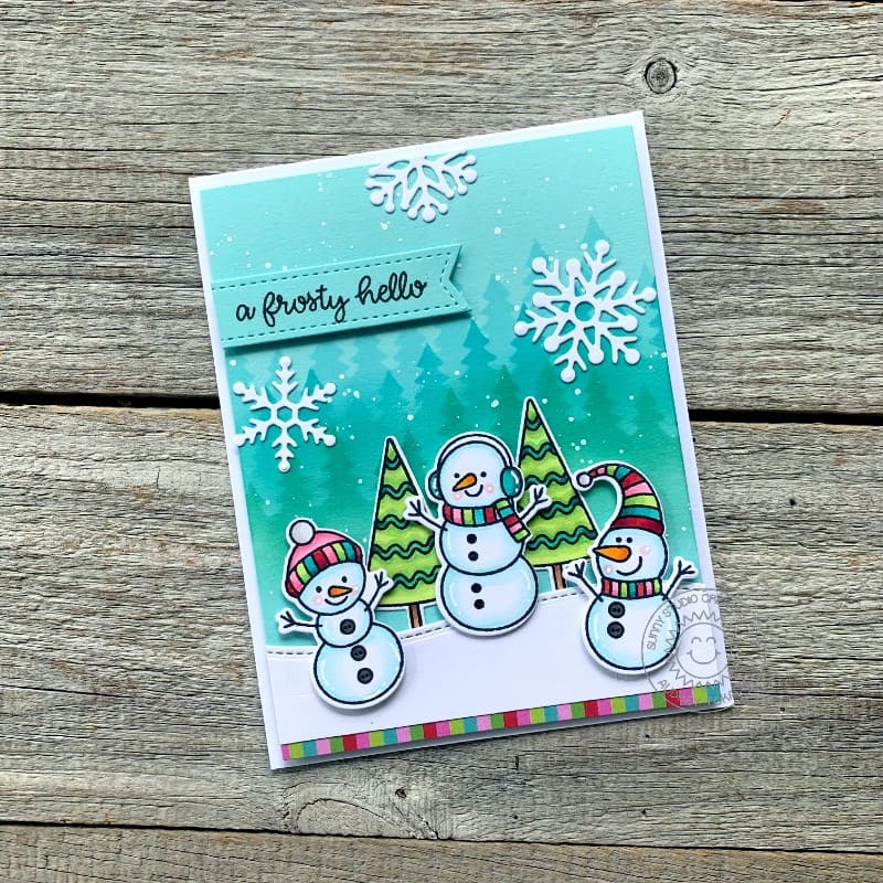 Sunny Studio Stamps A Frosty Hello Winter Snowman Holiday Christmas Card (using Lacy Snowflakes Cutting Die)