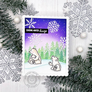 Sunny Studio Stamps Sending Winter Hugs Purple Polar Bear Holiday Christmas Card (using Lacy Snowflakes Cutting Die)