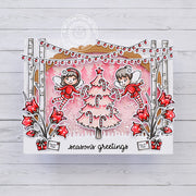 Sunny Studio Pink, Red & White Glitter Winter Wonderland Shaker Christmas Card (using Garden Fairy 4x6 Clear Stamps)