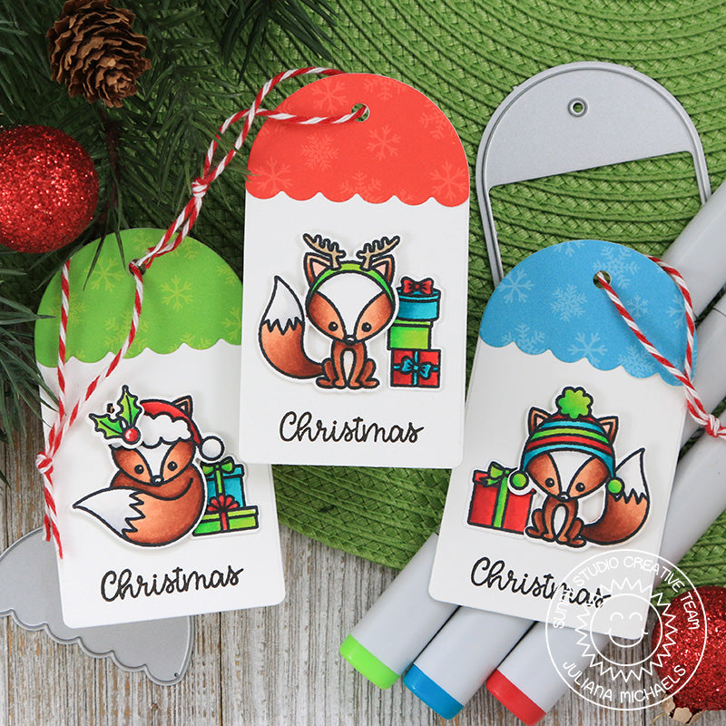 Sunny Studio Stamps Foxy Christmas Fox Holiday Gift Tags by Juliana Michaels