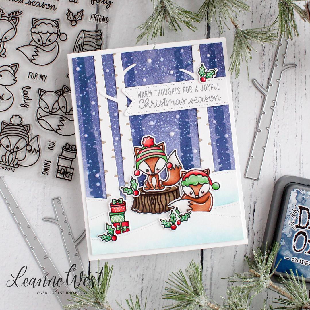 Sunny Studio Stamps Foxy Christmas Snowy Winter Forest Scene Holiday Card by Leanne West