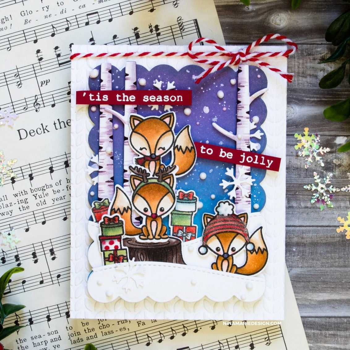 Sunny Studio Stamps Foxy Christmas & Rustic Winter Christmas Card by Nina Marie Trapani