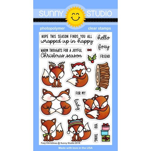 Sunny Studio Stamp Foxy Christmas Holiday Fox 4x6 Clear Photopolymer Stamp Set