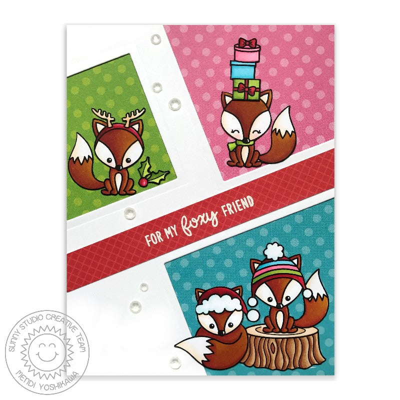 Sunny Studio Stamp Foxy Christmas Polka-dot Fox Holiday Card