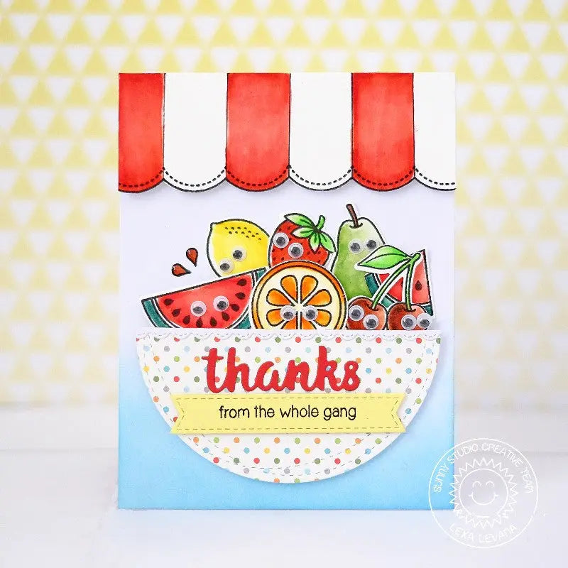 Sunny Studio Stamps Sunny Borders Fruit Stand Thank You Card with Striped Awning