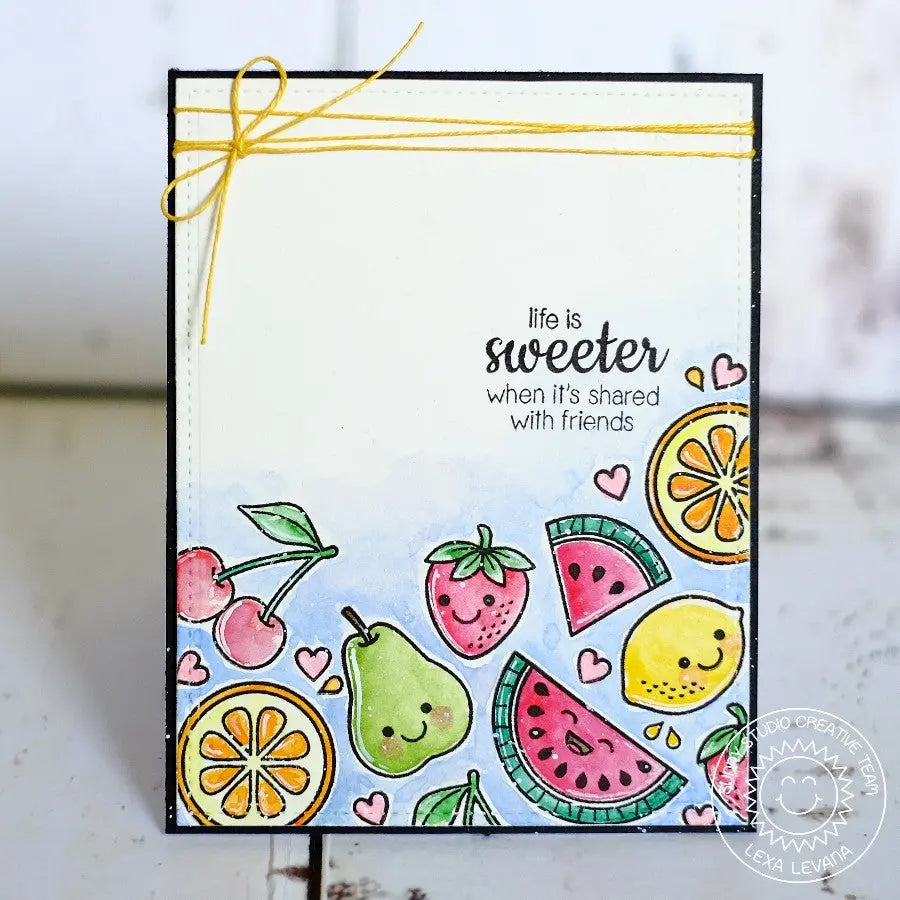 Sunny Studio Stamps Fresh & Fruity "Life Is Sweeter When Shared With Friends" Fruit Background Summer Watercolor Card