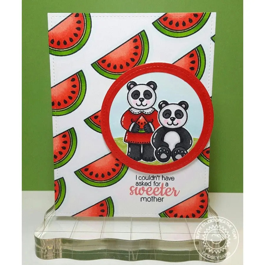 Sunny Studio Stamps Fresh & Fruity "Life Is Sweeter When Shared With Friends" Panda Bears & Watermelon Summer Card