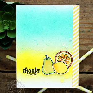 Sunny Studio Stamps Fresh & Fruity Pear, Lemon & Orange Citrus Slice Yellow Striped Thanks A Bunch Summer Fruit Card