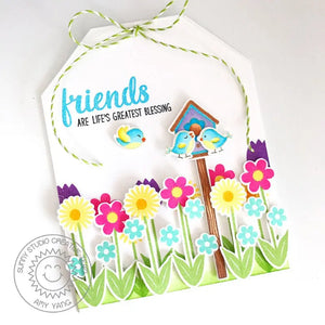 Sunny Studio Stamps Spring Birdhouse with Flowers Tag Shaped Friendship Card using Tag Topper Traditional Metal Cutting Dies