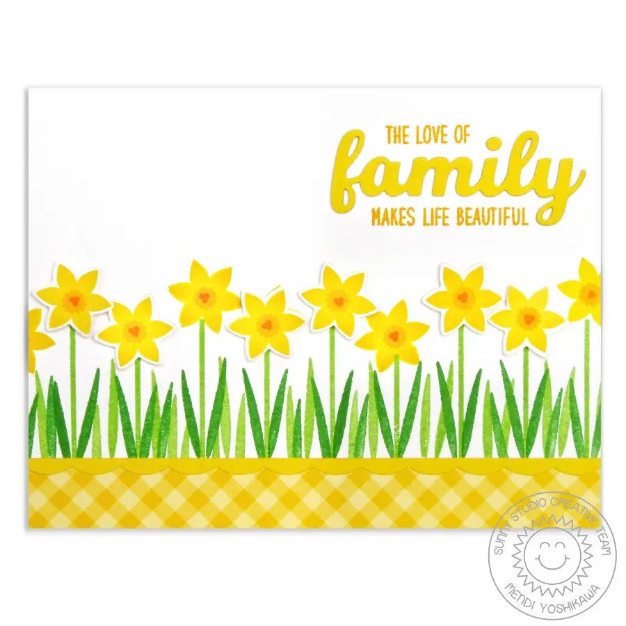 Sunny Studio Stamps Friends & Family Yellow Daffodil Border Card