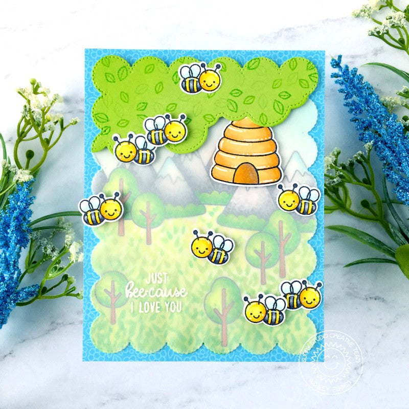 Sunny Studio Stamps Honey Bee Just Bee-cause I Love You Punny Puns Handmade Spring Card by Ashley Ebben (using Just Bee-Cause 2x3 Mini Photopolymer Clear Stamps)