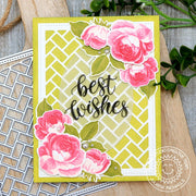 Sunny Studio Pink Layered Roses & Rosebuds Best Wishes Wedding Card using Potted Rose Ink Layering Clear Photopolymer Stamps