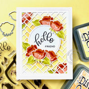 Sunny Studio Hello Friend Rosebud Flowers on Herringbone Background Card using Potted Rose 4x6 Clear Photopolymer Stamps