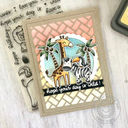 Sunny Studio Stamps Giraffe & Zebra Jungle Card with basket weave background using Frilly Frames Herringbone Cutting Dies