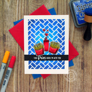 Sunny Studio Stamps Ketchup & French Fries Puns Punny Card using Frilly Frames Herringbone Background Metal Cutting Dies