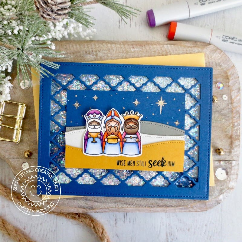Sunny Studio Stamps Wise Men Still Seek Him Nativity Religious Holiday Handmade Christmas Card (using Frilly Frames Quatrefoil Metal Cutting Dies)