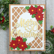 Sunny Studio Traditional Poinsettia Gold Embossed Holiday Christmas Card using Season's Greetings Word Metal Cutting Dies