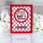 Sunny Studio Red & White You're On My Nice List Santa & Mrs. Claus Holiday Christmas Card (using Frilly Frames Quatrefoil Metal Cutting Dies)